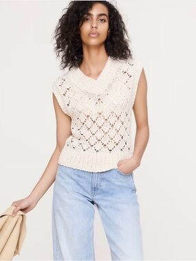Banana Republic Crochet Cropped Sweater Vest, Cream White, XL
